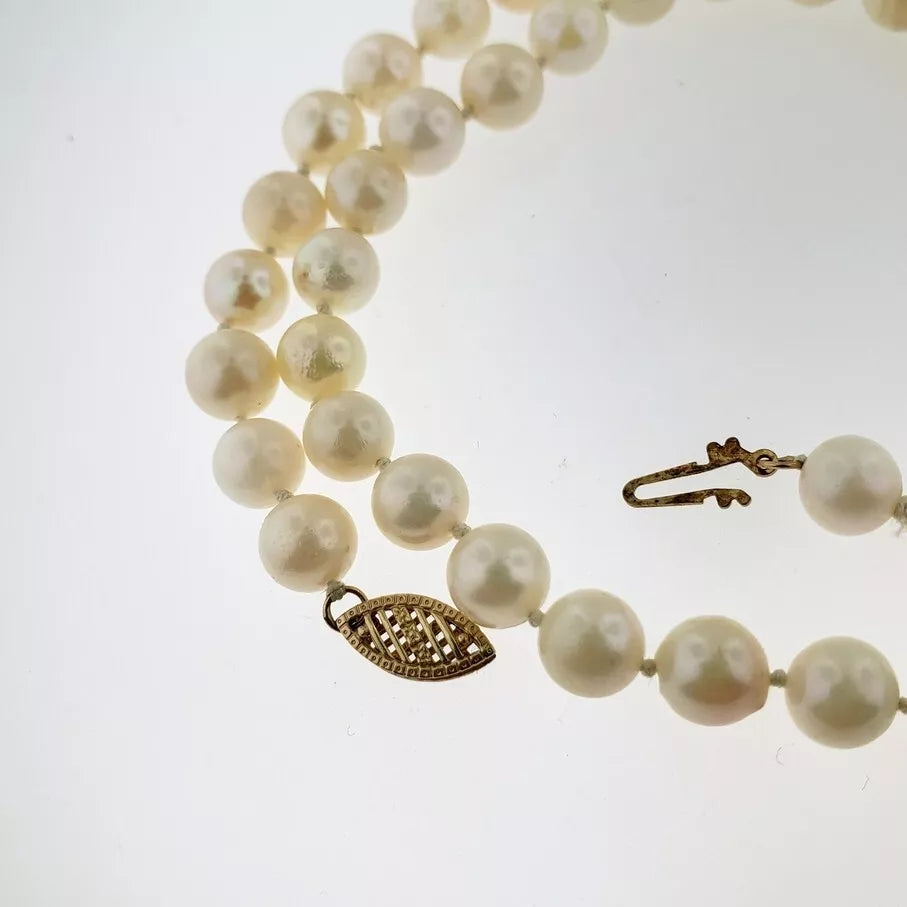VINTAGE CULTURED 7 mm PEARL NECKLACE W/ 14K SOLID YELLOW GOLD CLASP