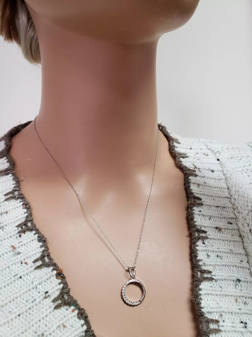 Adorable Diamond CIRCLE OF LOVE Charm Pendant Solid 14 White Gold WITHOUT CHAIN