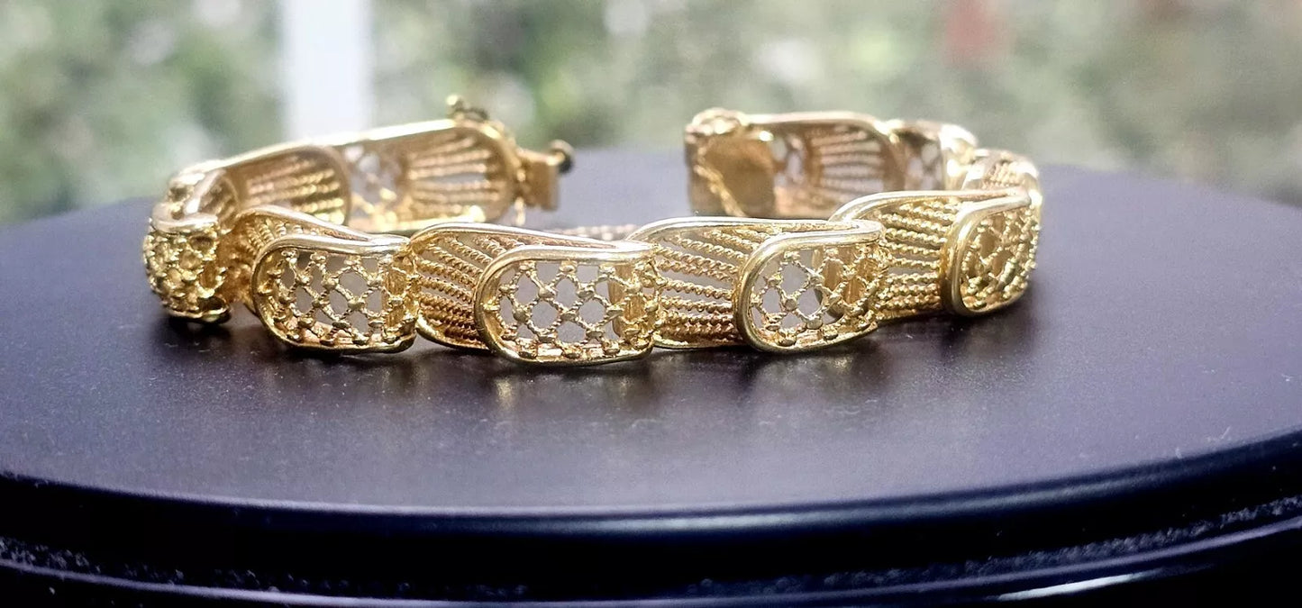 Vintage Filigree Openwork 14K Yellow Gold Link Bracelet 7" 29.2gm 14kt 585