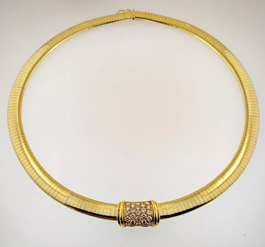 14k Gold Omega Necklace w 18k Diamond Slide Pendant 57.3 grams 1.0ctw