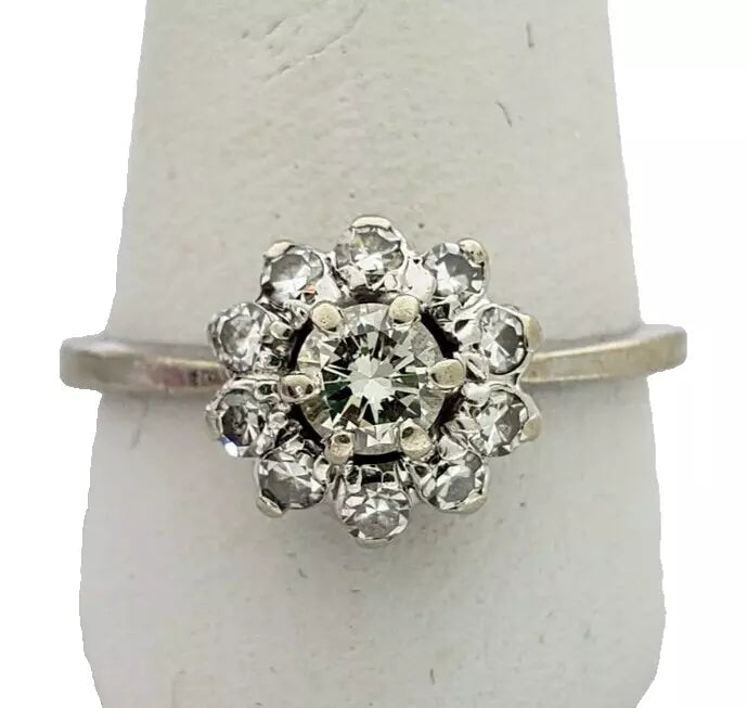 Vintage 14K White Gold Diamond Cluster Cocktail Flower Right Hand Ring 1/2 ctw Sz 6