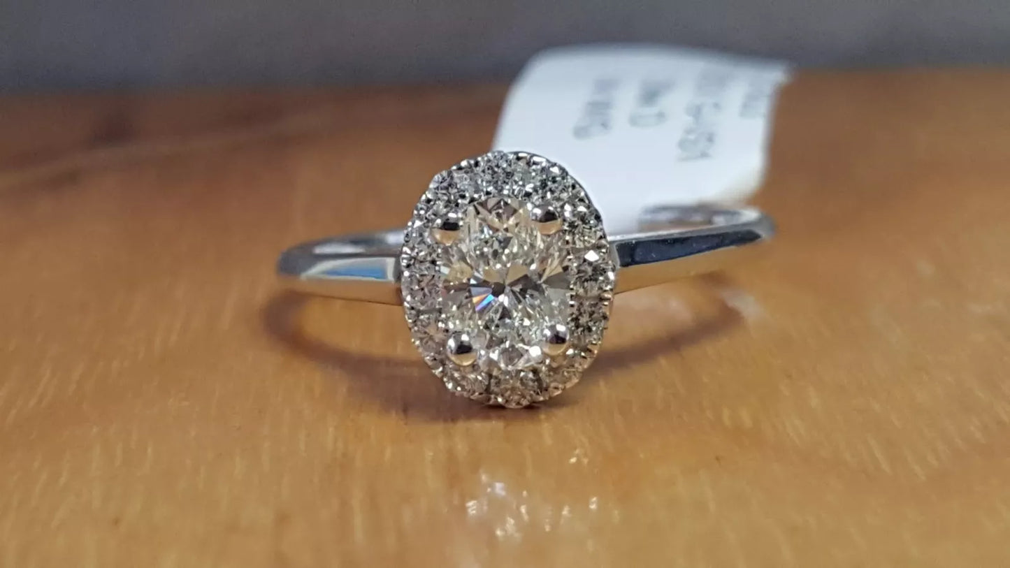 Natural OVAL Diamond G-VS1 GIA Halo 14k W Gold Engagement Ring .72ctw Size 6.5