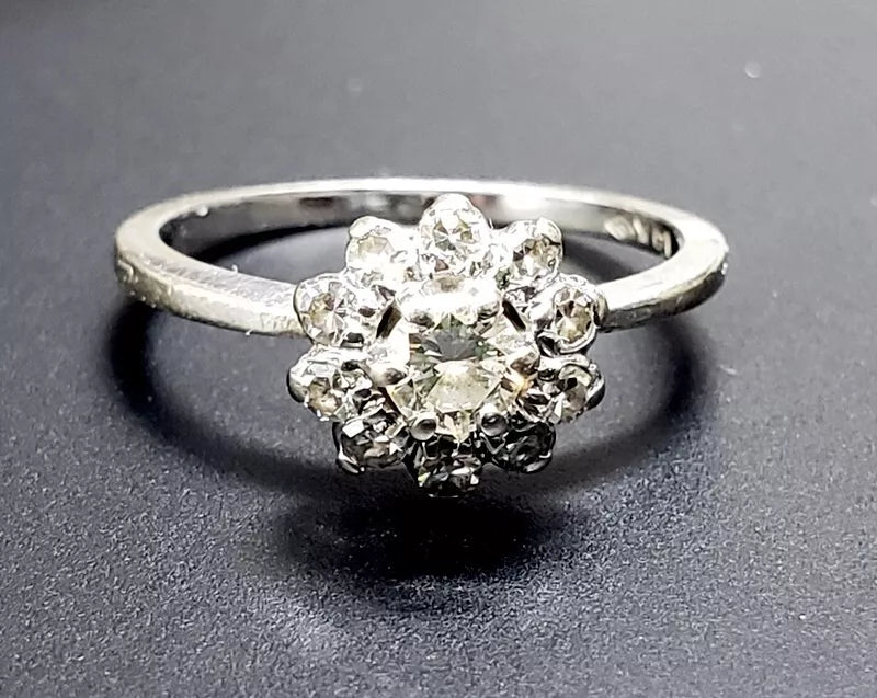 Vintage 14K White Gold Diamond Cluster Cocktail Flower Right Hand Ring 1/2 ctw Sz 6