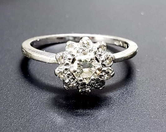 Vintage 14K White Gold Diamond Cluster Cocktail Flower Right Hand Ring 1/2 ctw Sz 6