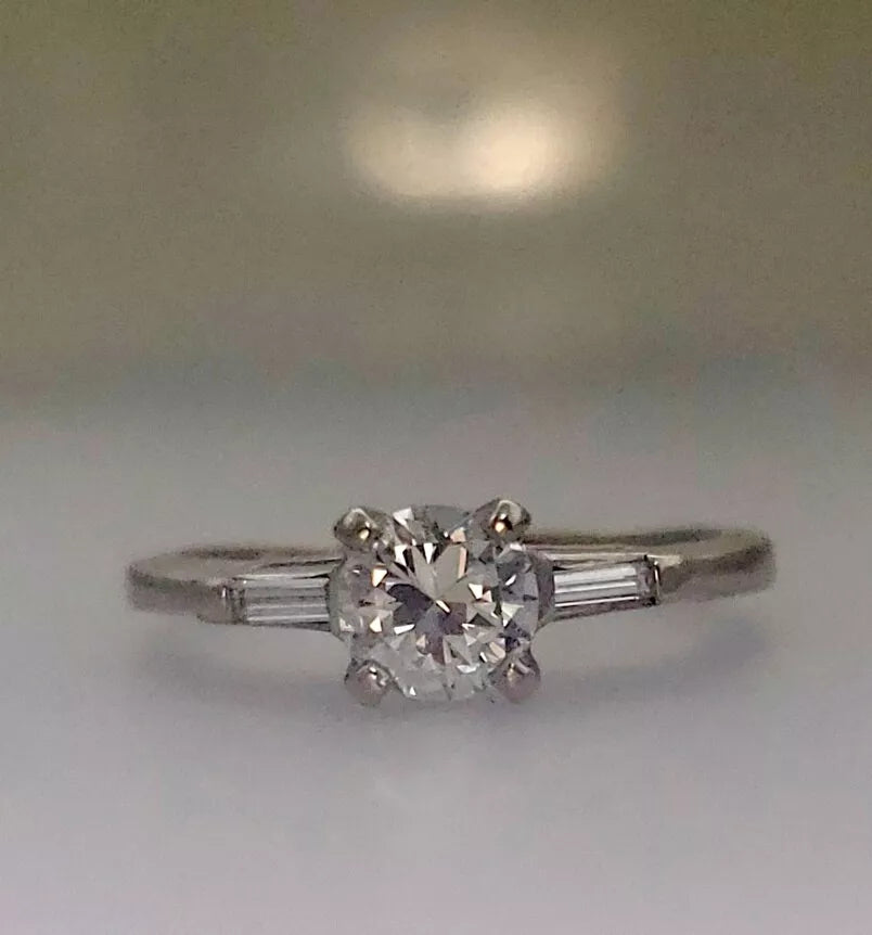 Vintage 1/2ctw Round Brilliant Cut Diamond Baguette Engagement Ring 1/2ctw Size 4.5