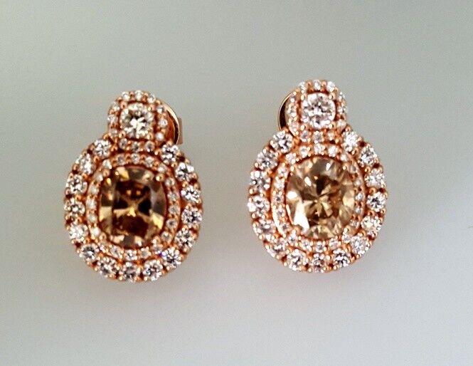Estate 2.50 ctw Oval Champagne & White Diamond Stud Earrings 18k Rose Gold