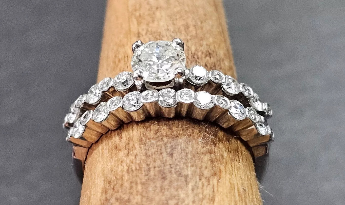 ~1.40 CTW ROUND BRILLIANT CUT NATURAL DIAMOND ENGAGEMENT WEDDING RING SET SIZE 8.5