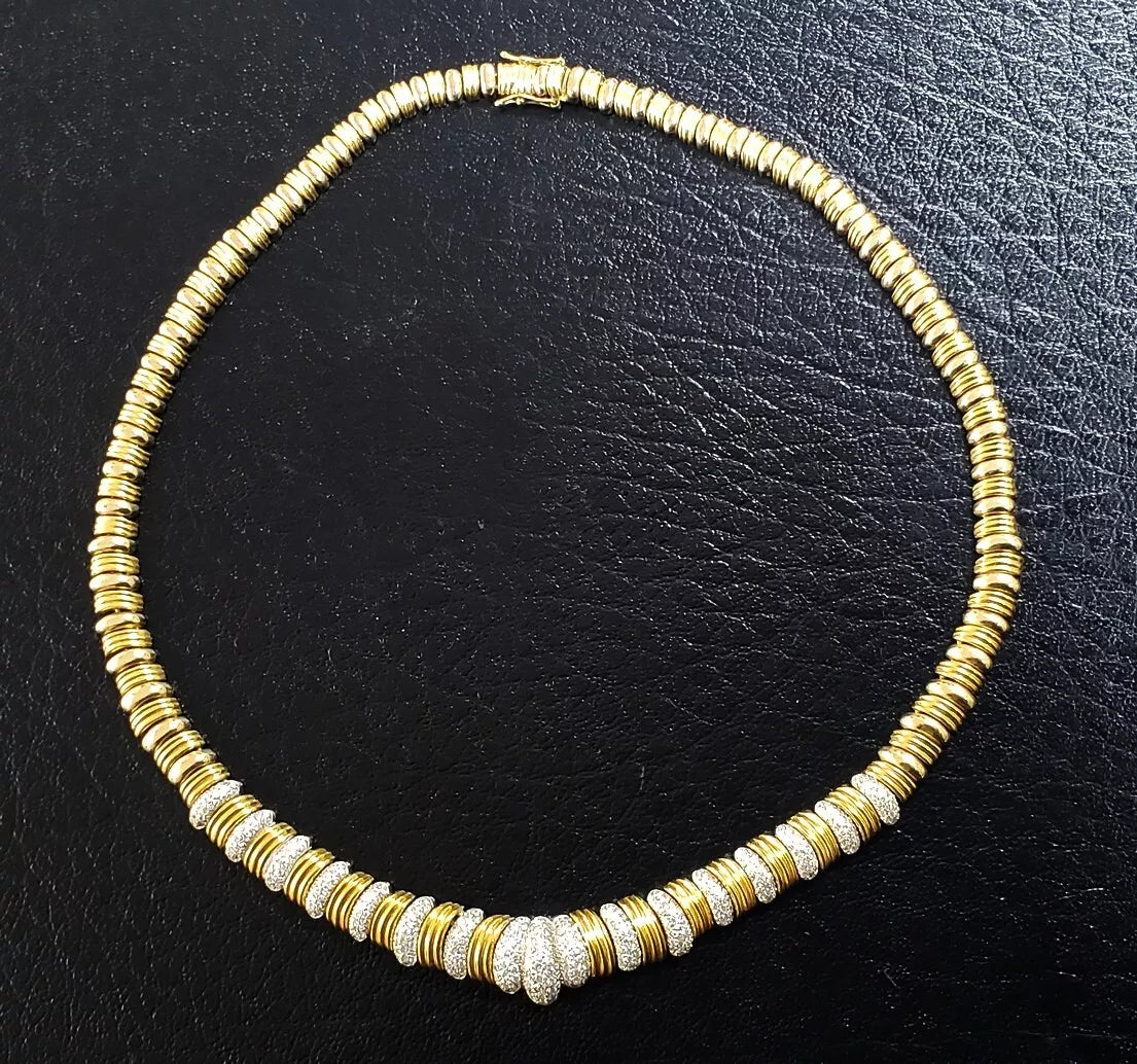 Elegant Vintage 18k Tu Tone Gold Diamond encrusted Collar Necklace ~2.50 cts
