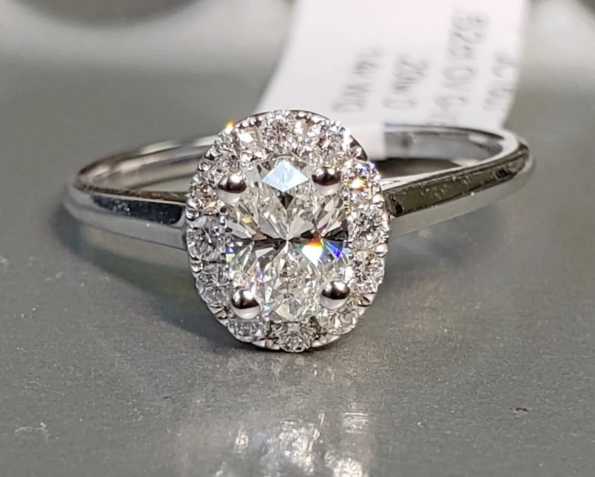 Natural OVAL Diamond G-VS1 GIA Halo 14k W Gold Engagement Ring .72ctw Size 6.5