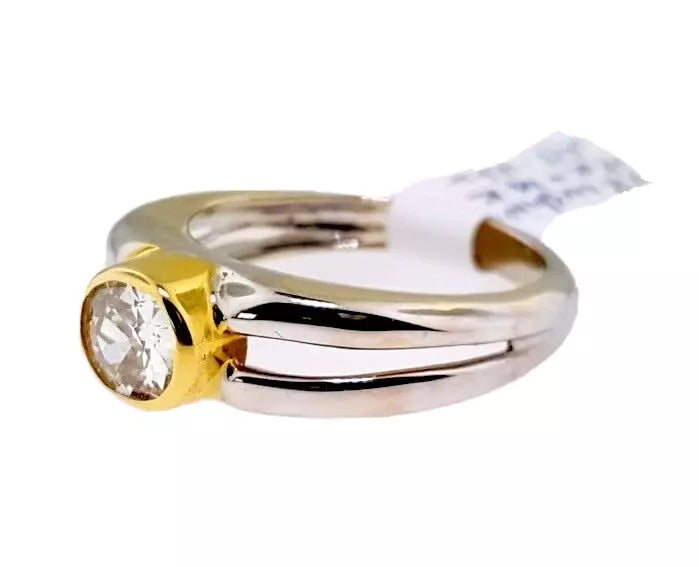 .88ct Cushion Old Mine Champagne Diamond 18k Two Tone Gold Ring Size 7 Bezel Set