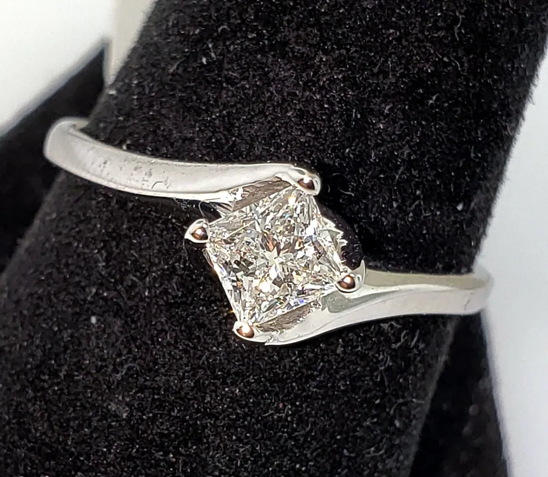 Vintage Certified 1/2 Carat Natural Princess Cut Diamond F VS2 By-Pass Ring Size 8