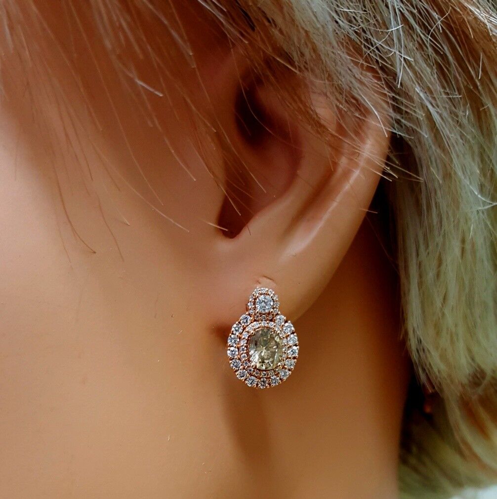 Estate 2.50 ctw Oval Champagne & White Diamond Stud Earrings 18k Rose Gold