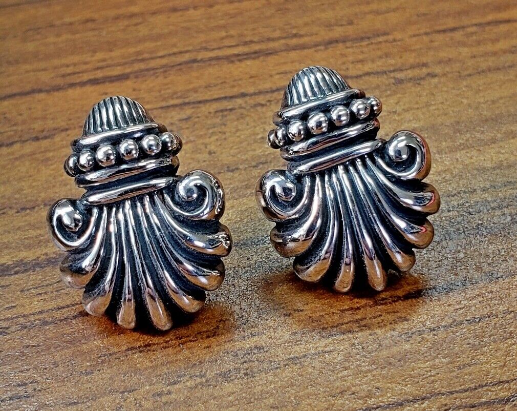 Vintage KABANA Sterling Silver Stud Earrings Fleur Des Lis
