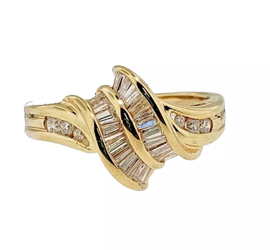 Estate 5/8 CTW Baguette and Round Diamond Cocktail Ring 18k White Gold Size 7.5
