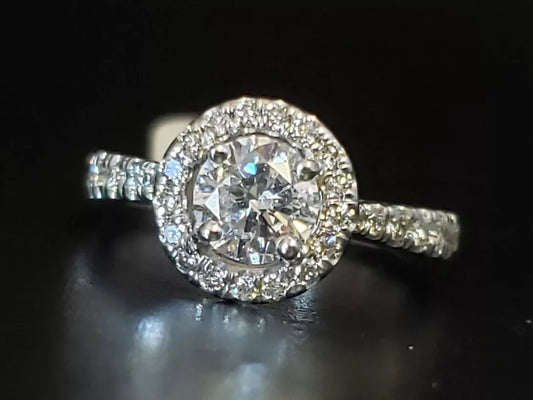 1.25 ctw 14k White Gold .71ct Round Brilliant Diamond Halo Engagement Ring Sizew 6