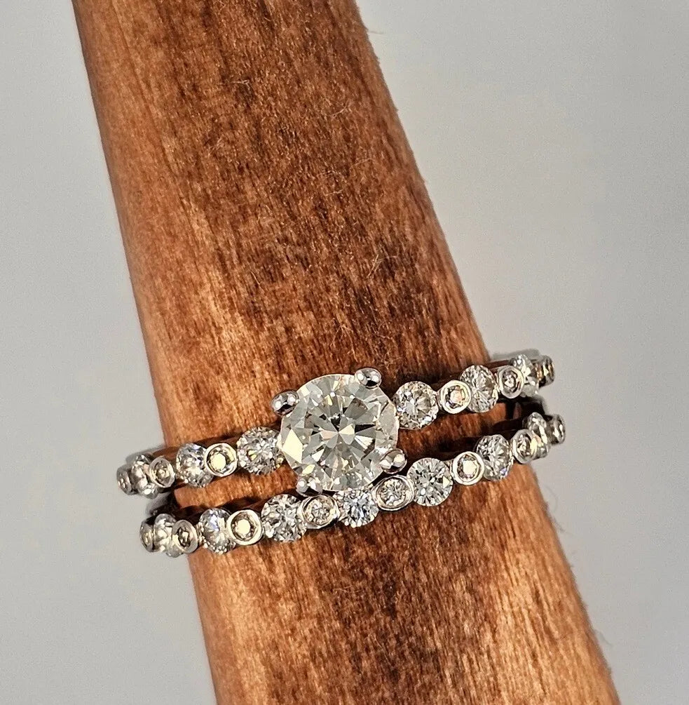 ~1.40 CTW ROUND BRILLIANT CUT NATURAL DIAMOND ENGAGEMENT WEDDING RING SET SIZE 8.5