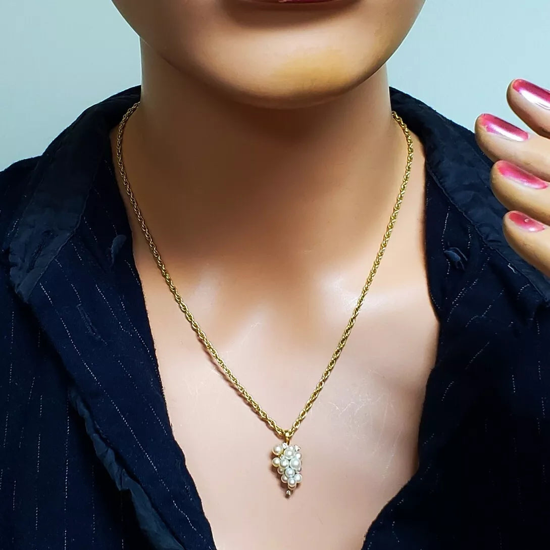 14K Yellow Gold Pearl and Diamond Enhancer Pendant Necklace + Chain