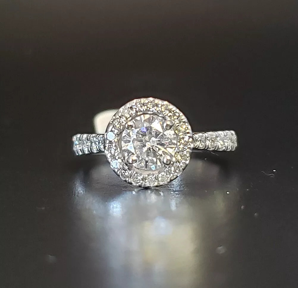 1.25 ctw 14k White Gold .71ct Round Brilliant Diamond Halo Engagement Ring Sizew 6