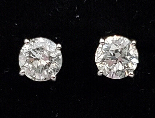 Estate Pair of Round Brilliant Cut Diamond Stud Earrings 14k W Gold .63 Carats