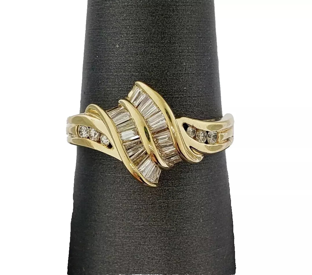 Estate 5/8 CTW Baguette and Round Diamond Cocktail Ring 18k White Gold Size 7.5