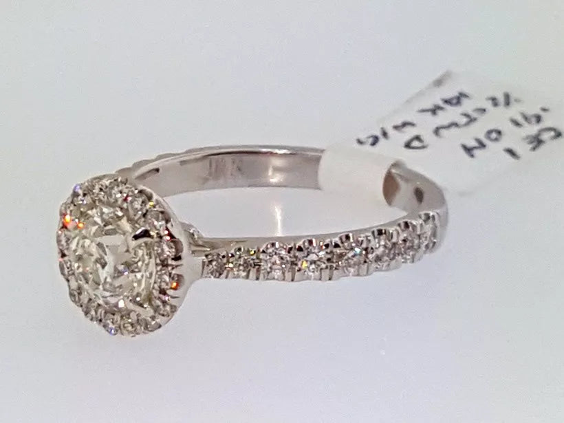 14k White Gold .91ct OLD EUROPEAN Mine Diamond Halo Engagement Ring 1.41ctw 6.5