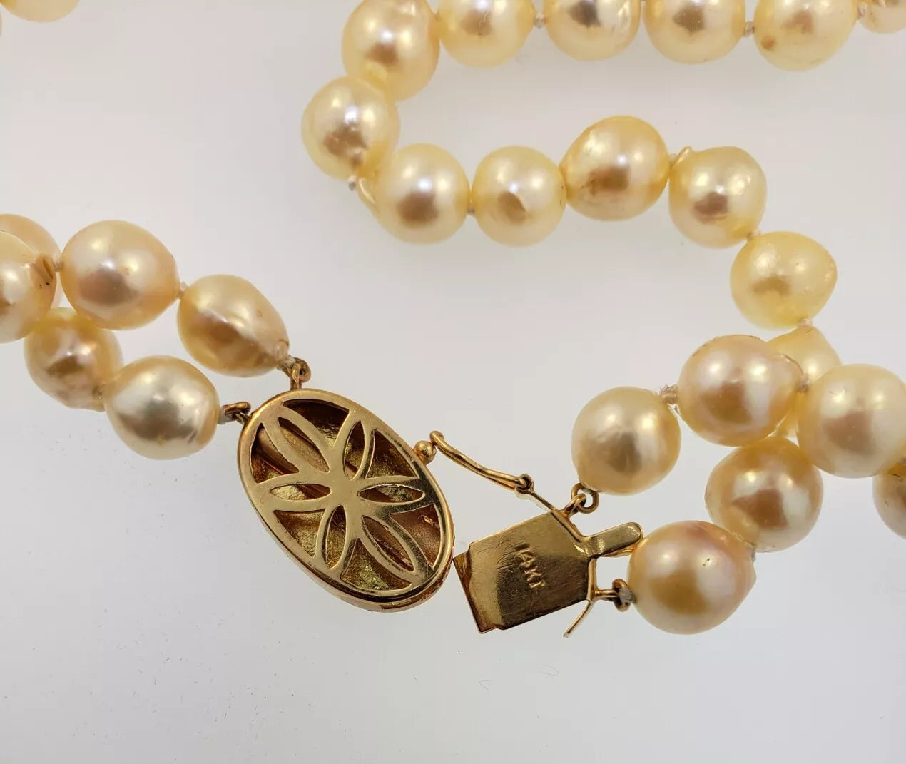 Vintage 2 Strand 8.5 - 9mm Baroque Cultured Pearl 19" Necklace 14k Gold Clasp