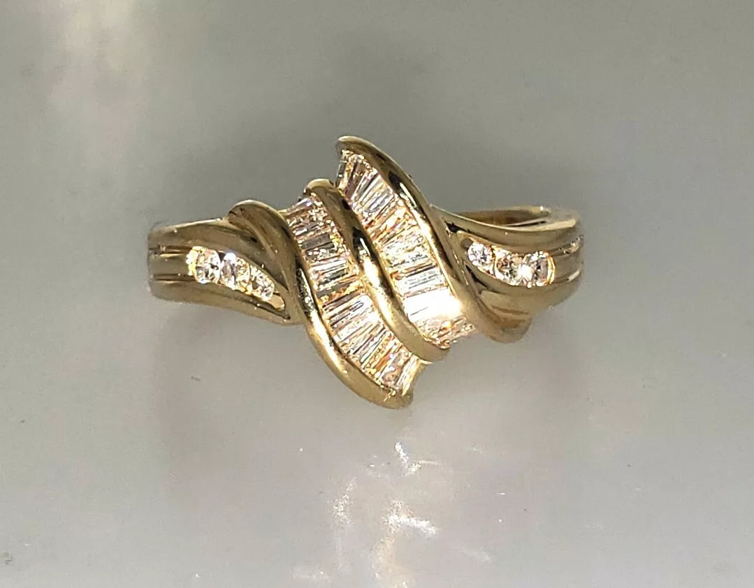 Estate 5/8 CTW Baguette and Round Diamond Cocktail Ring 18k White Gold Size 7.5