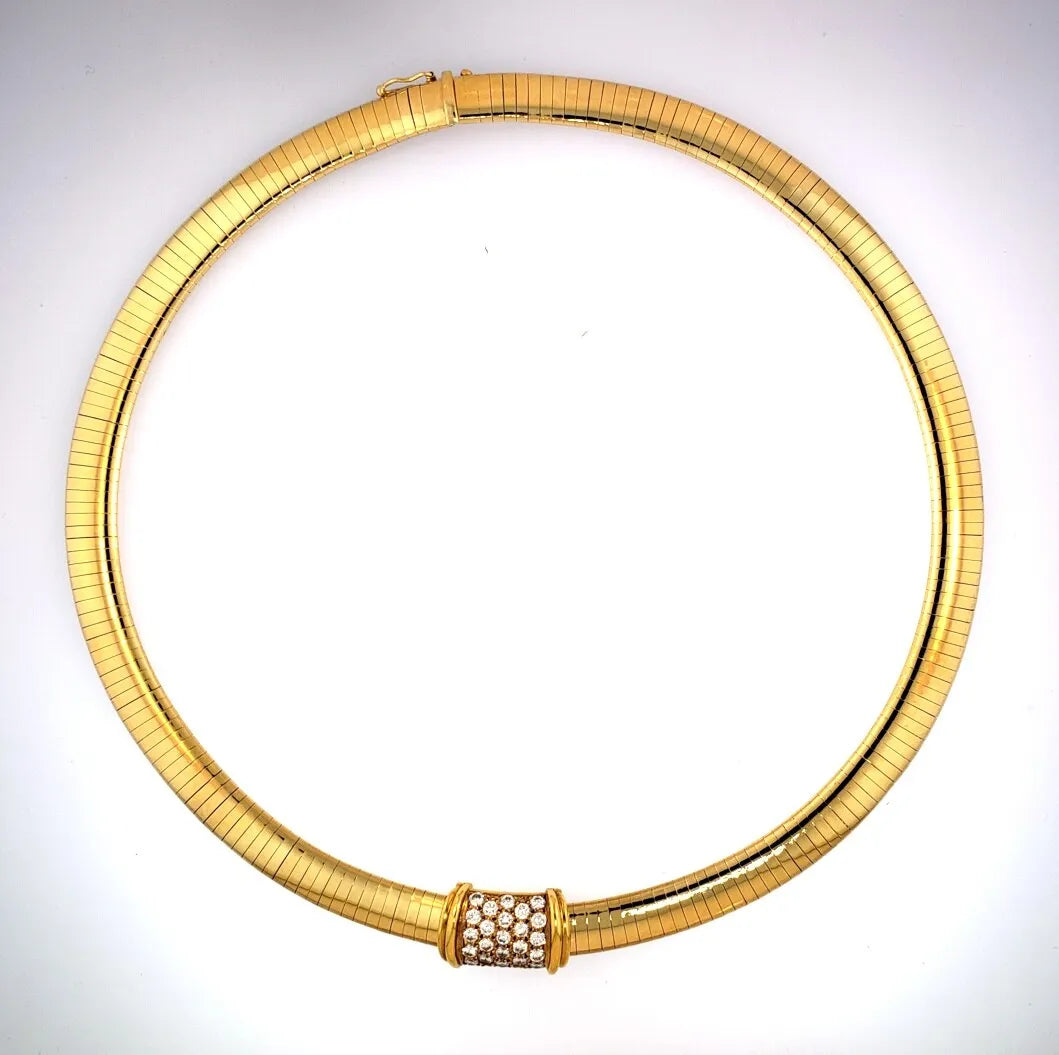 14k Gold Omega Necklace w 18k Diamond Slide Pendant 57.3 grams 1.0ctw