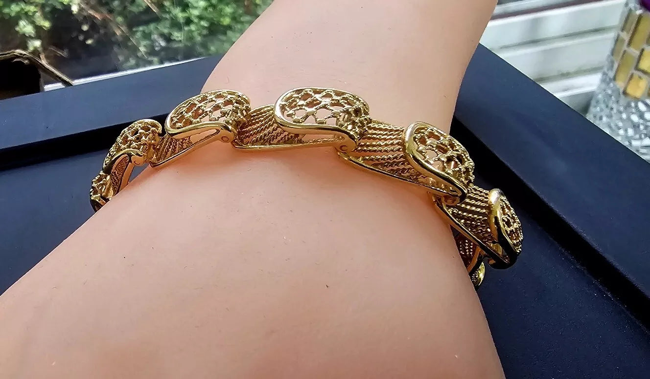 Vintage Filigree Openwork 14K Yellow Gold Link Bracelet 7" 29.2gm 14kt 585