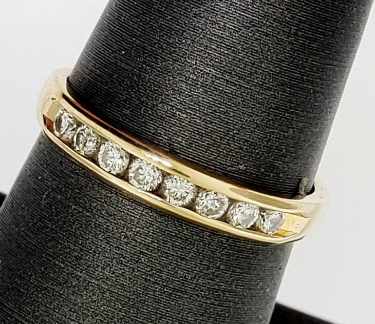 14K Y GOLD CHANNEL SET 1/4 CT DIAMOND WEDDING ANNIVERSARY BAND RING SIZE 7