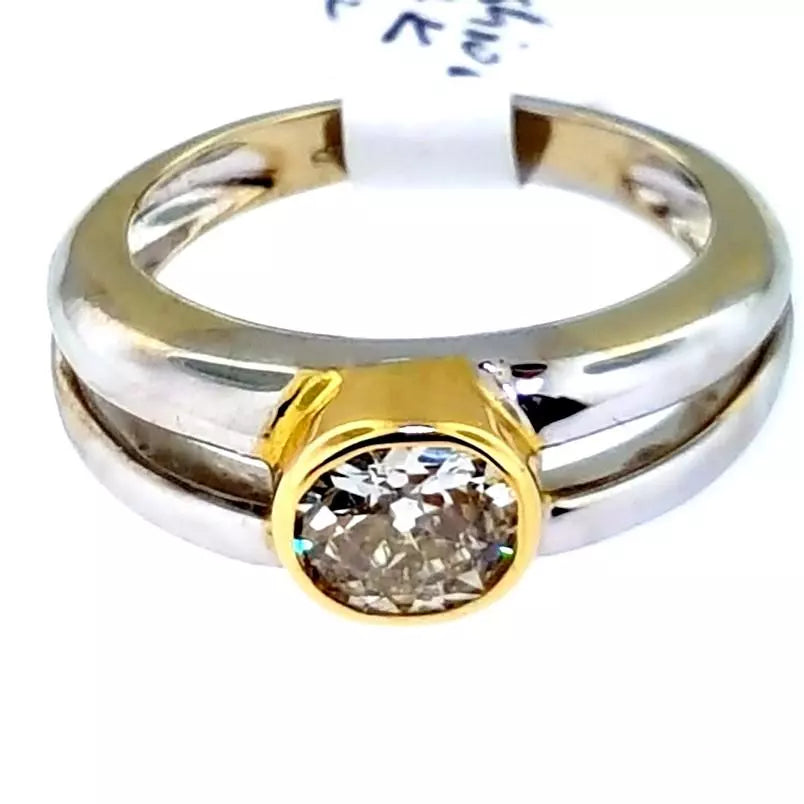 .88ct Cushion Old Mine Champagne Diamond 18k Two Tone Gold Ring Size 7 Bezel Set