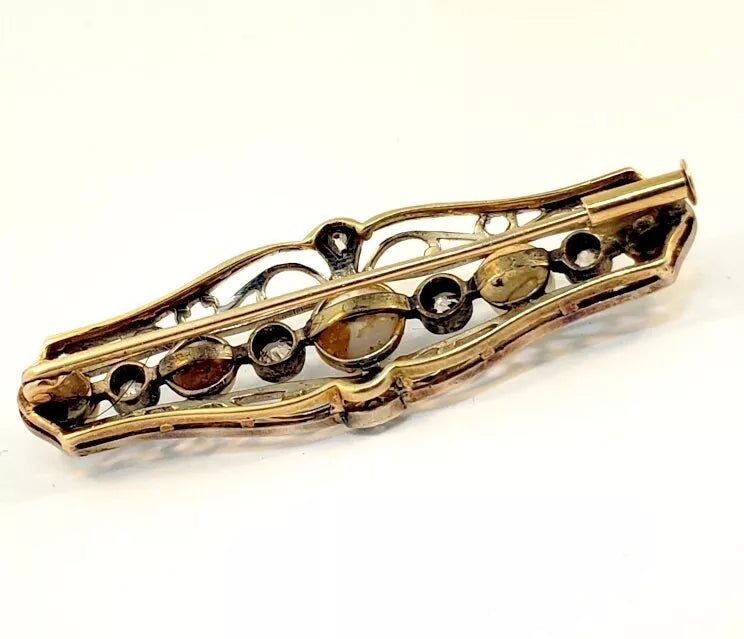 Have one to sell? Sell now Edwardian Old Mine Diamonds & Pearls Platinum 14k Gold Brooch Pin