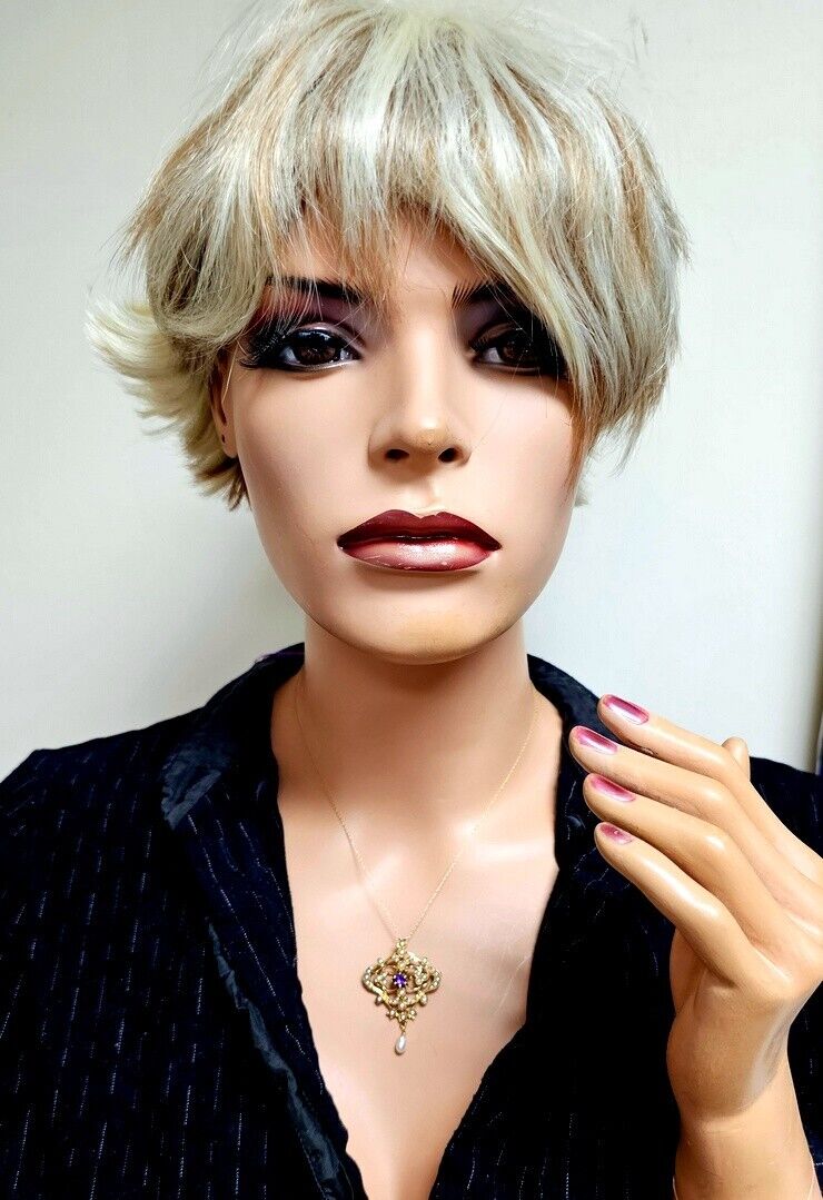 Estate Vintage 14 Karat Yellow Gold Amethyst and Seed Pearl Brooch/Pendant