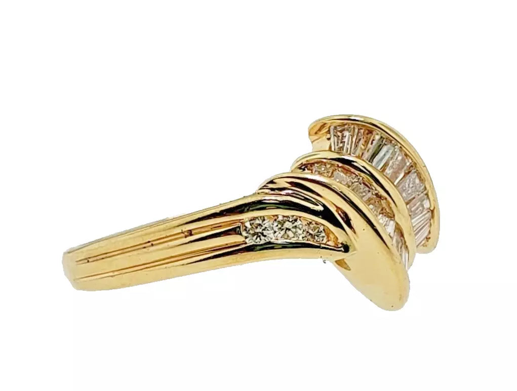 Estate 5/8 CTW Baguette and Round Diamond Cocktail Ring 18k White Gold Size 7.5