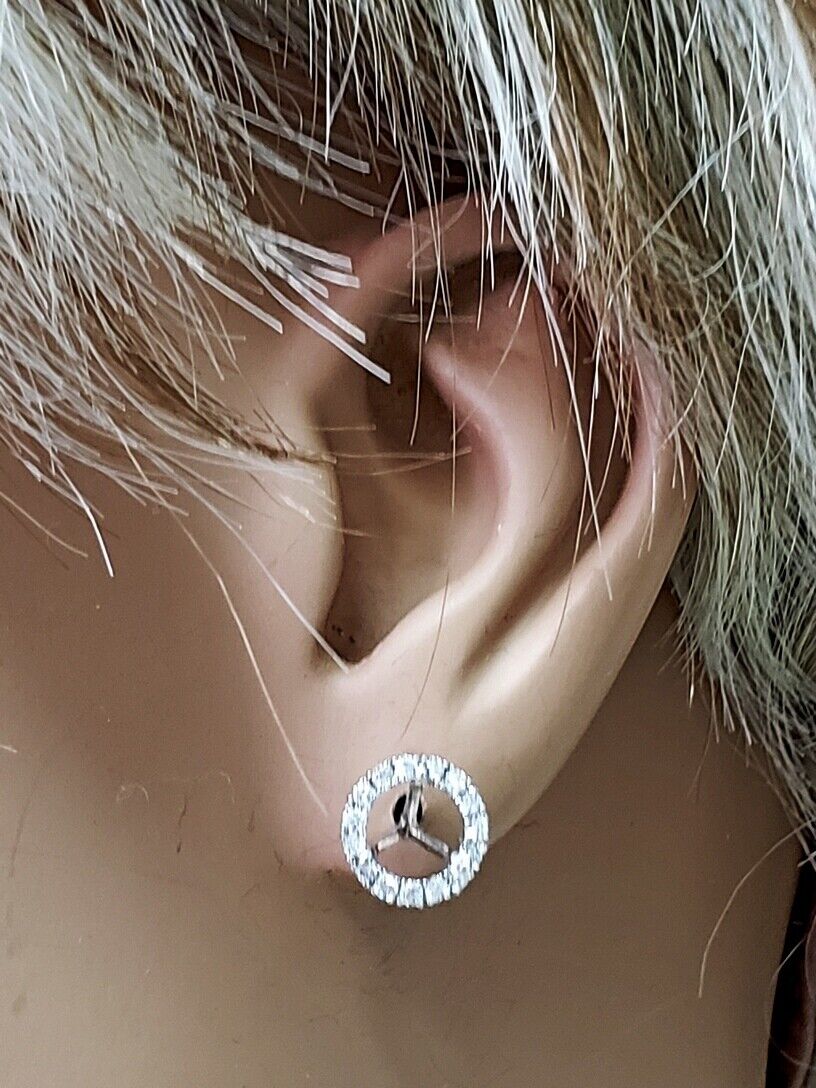 .50ct 14k White Gold Natural Diamond Semi Mount Earrings Stud Halo for 1-1.25ct