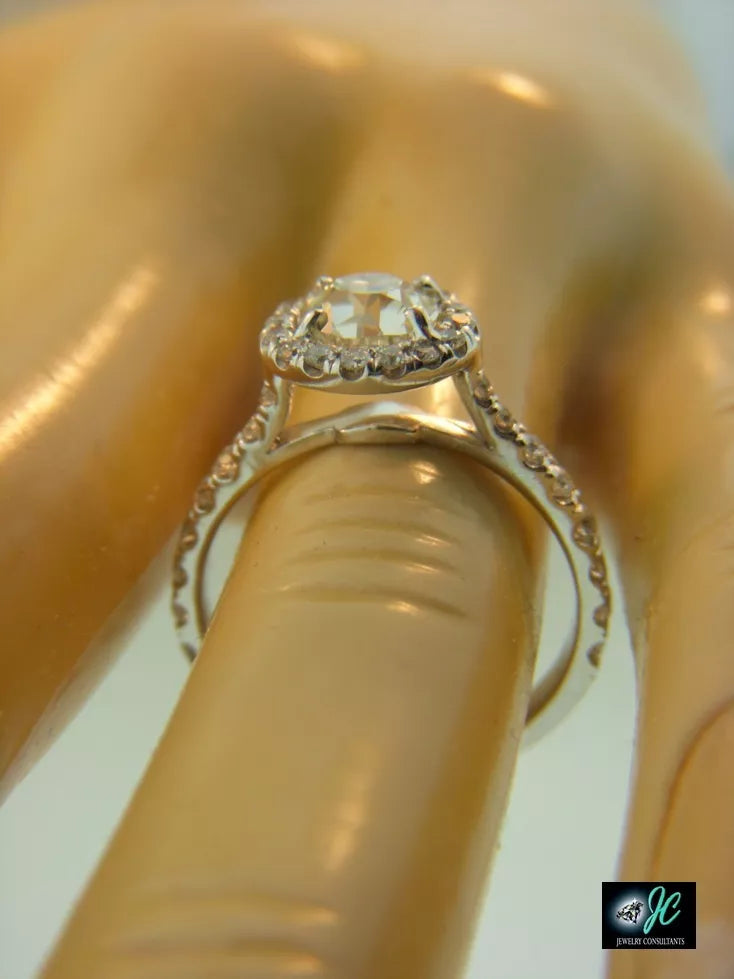 14k White Gold .91ct OLD EUROPEAN Mine Diamond Halo Engagement Ring 1.41ctw 6.5