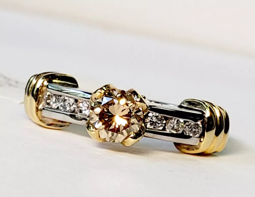 Natural Fancy Champagne Brown Diamond Engagement ring 14K white & yellow 3/4 CTW