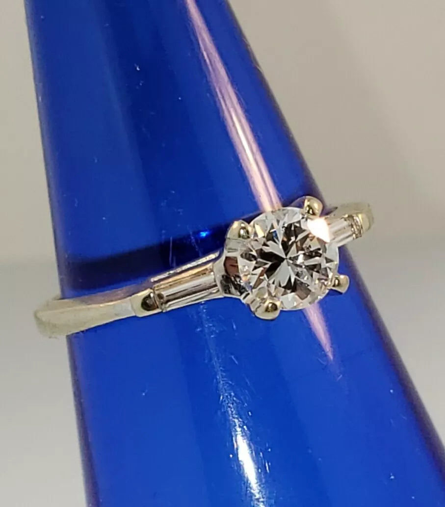 Vintage 1/2ctw Round Brilliant Cut Diamond Baguette Engagement Ring 1/2ctw Size 4.5