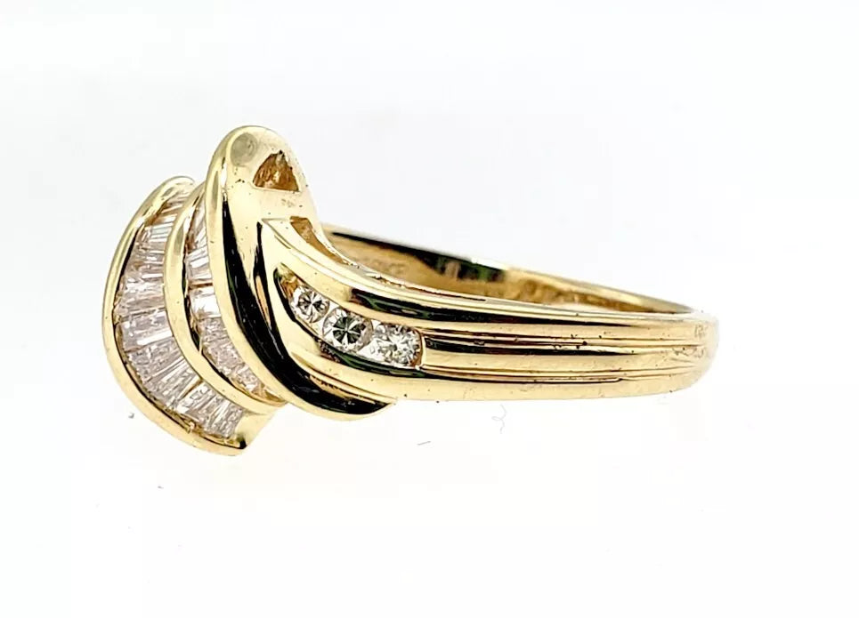 Estate 5/8 CTW Baguette and Round Diamond Cocktail Ring 18k White Gold Size 7.5