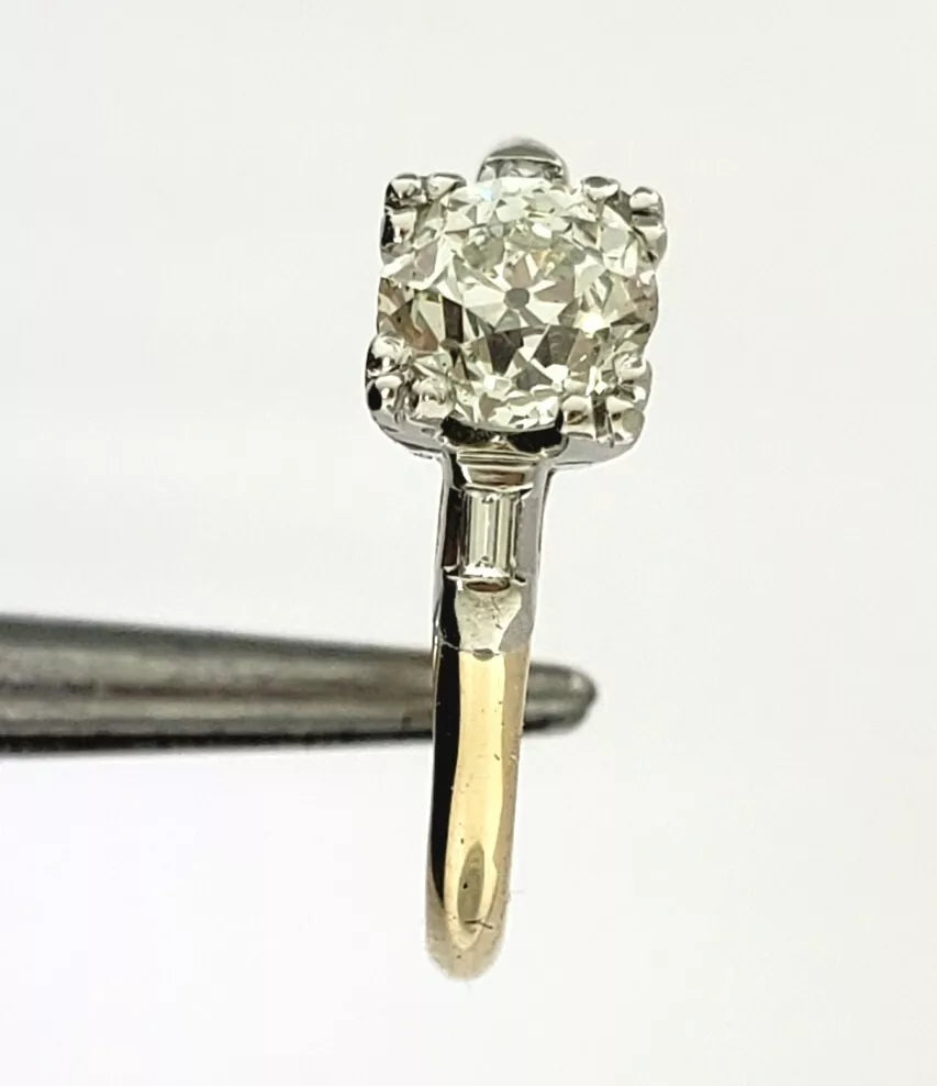 14k Gold & Platinum .69ct Old European Diamond & Baguette Ring Size 5