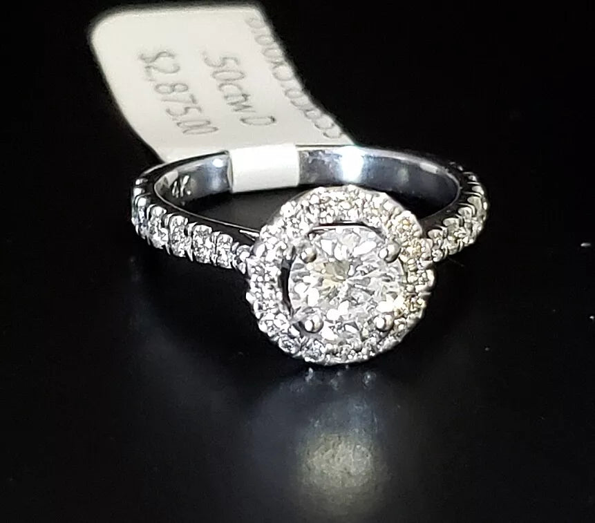 1.25 ctw 14k White Gold .71ct Round Brilliant Diamond Halo Engagement Ring Sizew 6