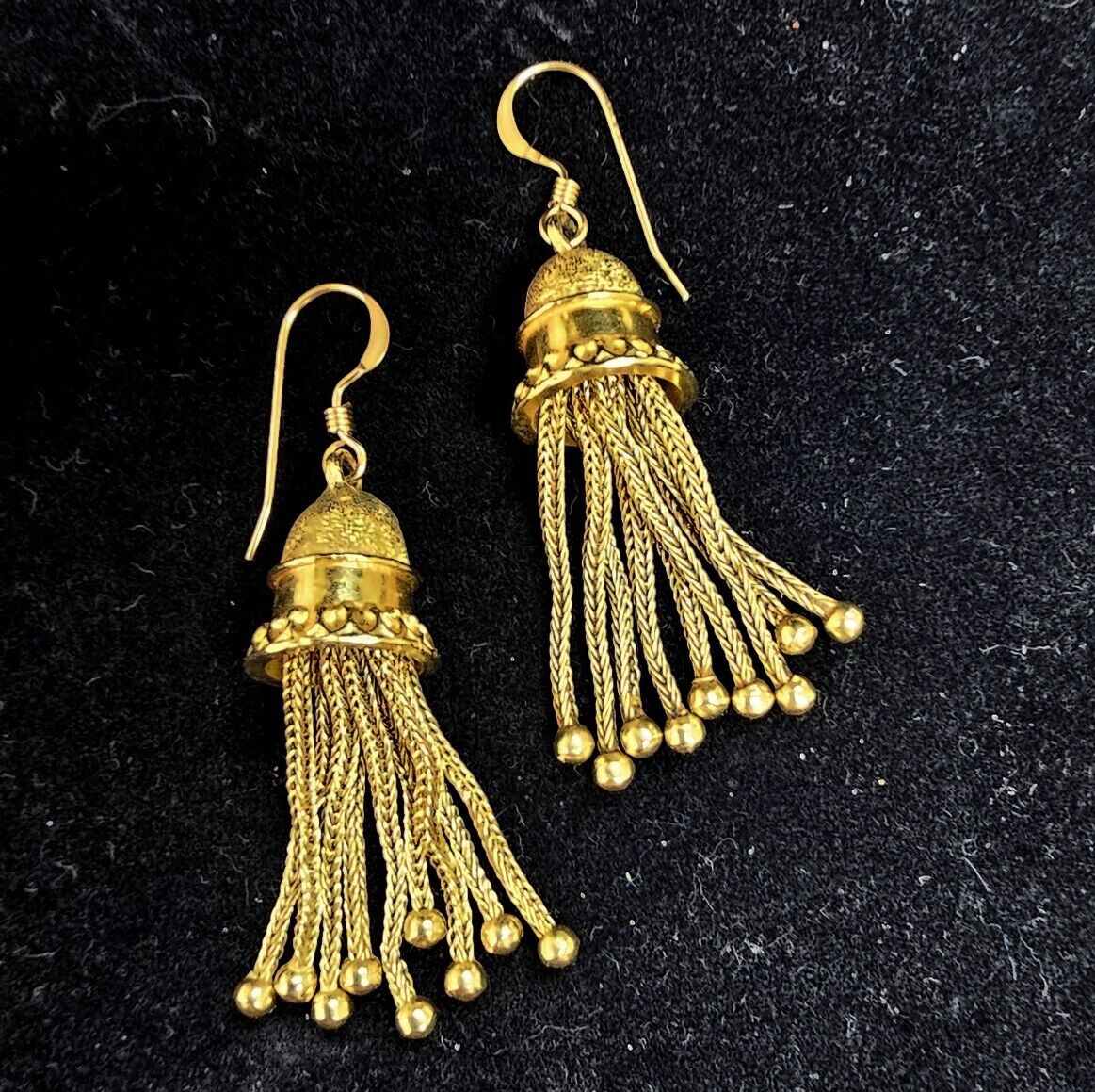 Victorian 14k Gold Long Tassel Earrings, Antique Statement Jewelry