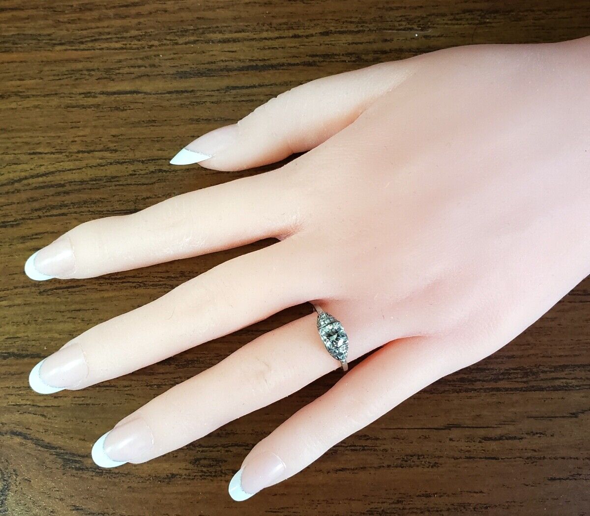Vintage Antique Art Deco VS .70ct Center European Cut Diamond Platinum Ring Sz 6
