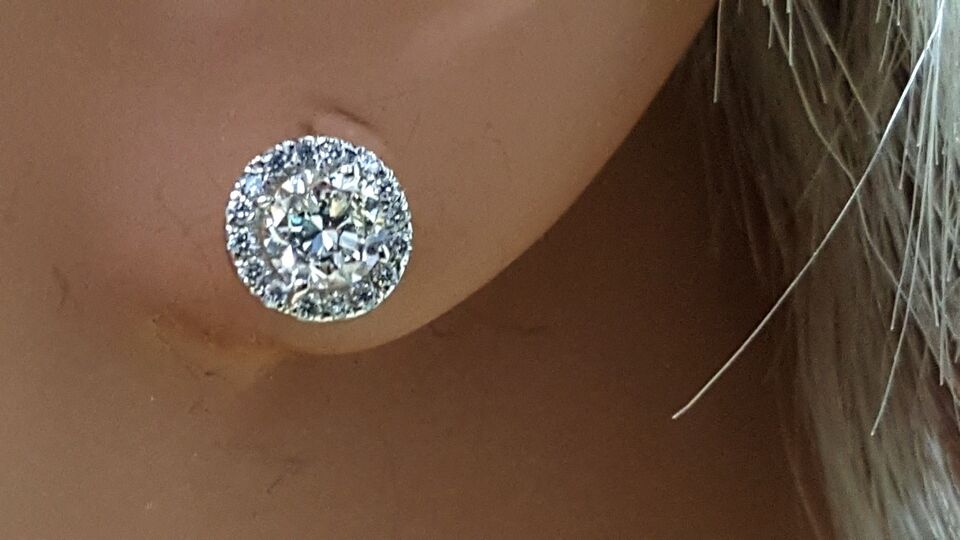 Round Diamond Halo Stud Earrings 14kt White Gold Martini Goblet Setting .82ctw
