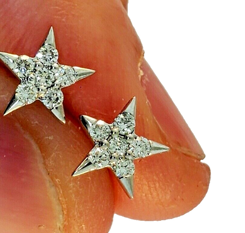 Star Celestial Stud Earring with Diamond in 14k White Gold ( D .22ctw)