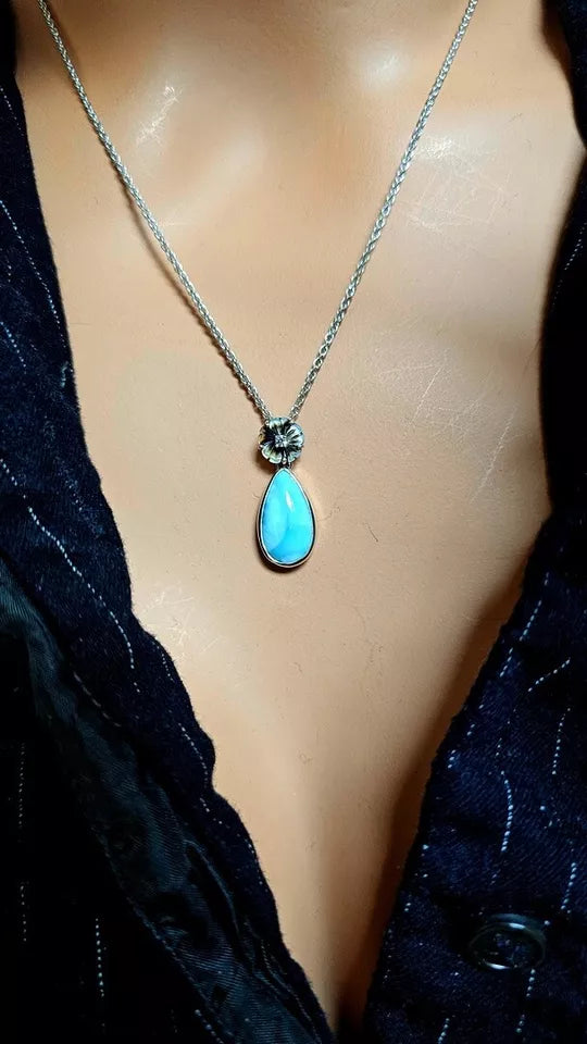 MarahLago Hibiscus Larimar Earrings & Pendant Set With White Sapphire