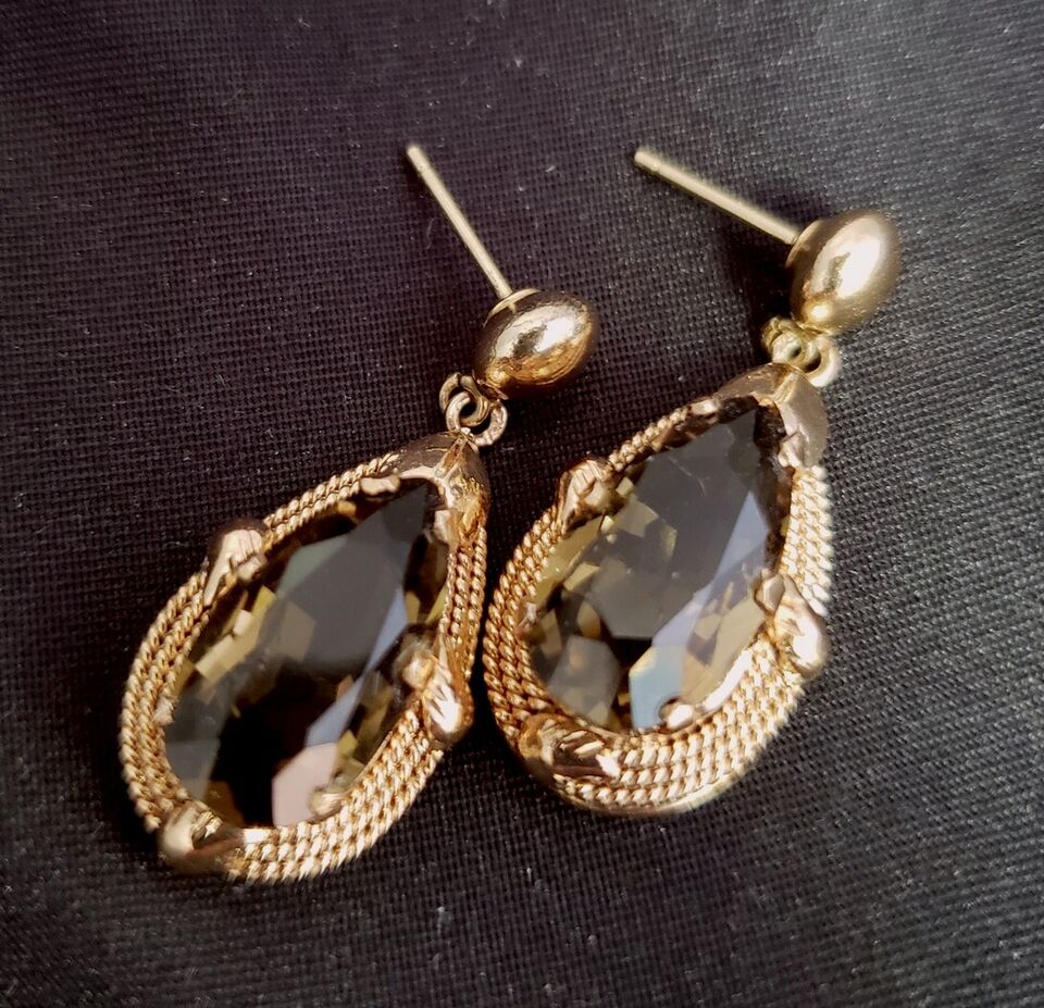 Estate Elegant Pear Shaped Smoky Quartz 14k Pink Rose Gold Dangle Earrings 12ctw