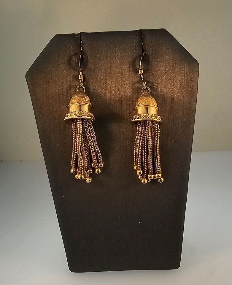 Victorian 14k Gold Long Tassel Earrings, Antique Statement Jewelry