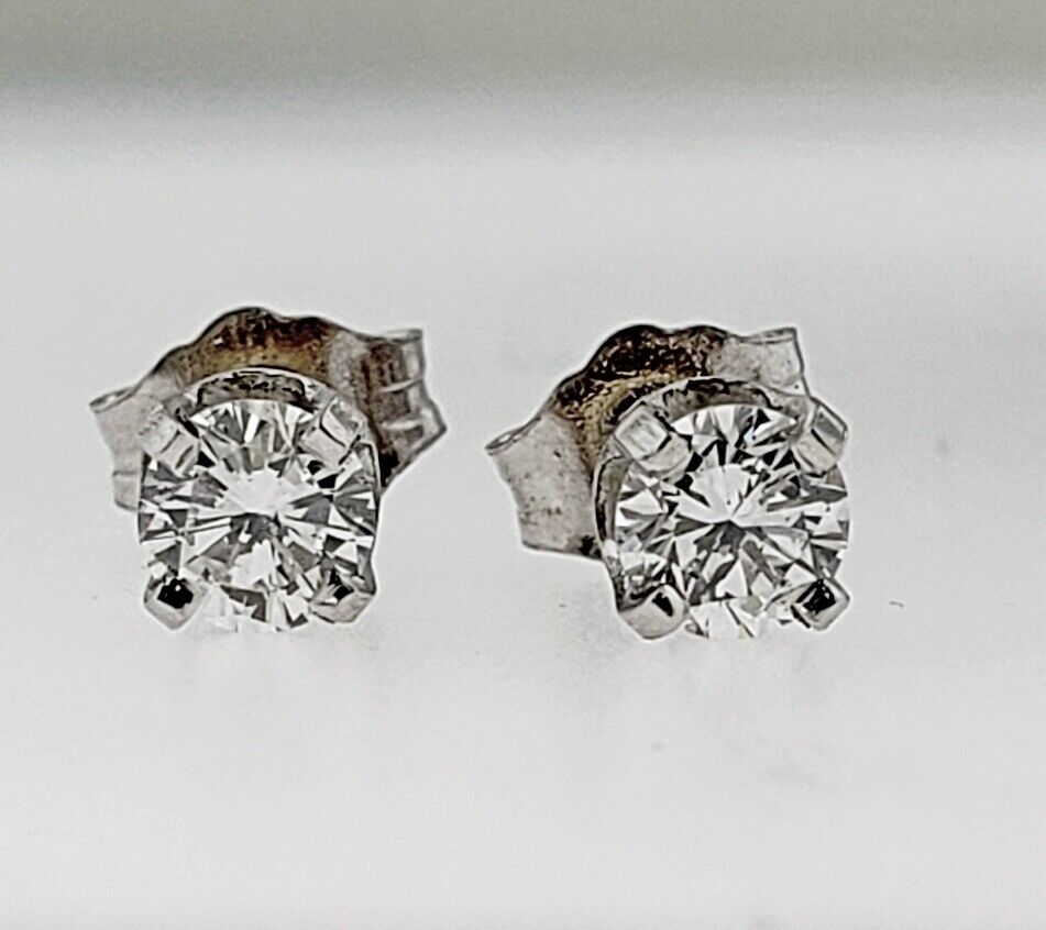 Pair of Round Brilliant Cut Diamond Stud Earrings 14k W Gold 1/2 Carat Total