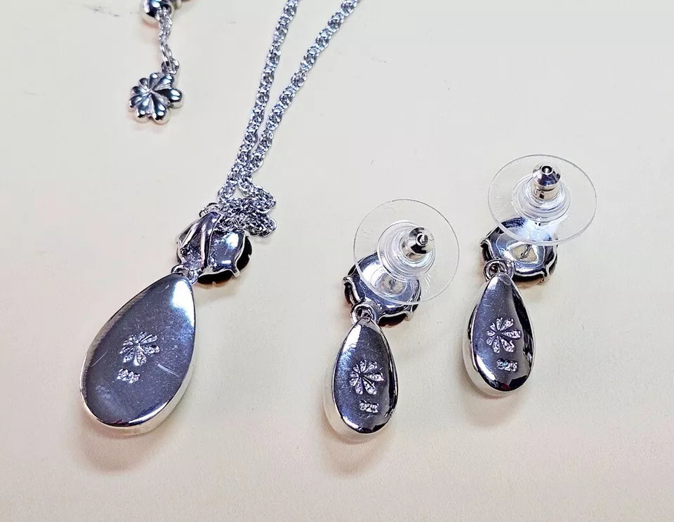 MarahLago Hibiscus Larimar Earrings & Pendant Set With White Sapphire